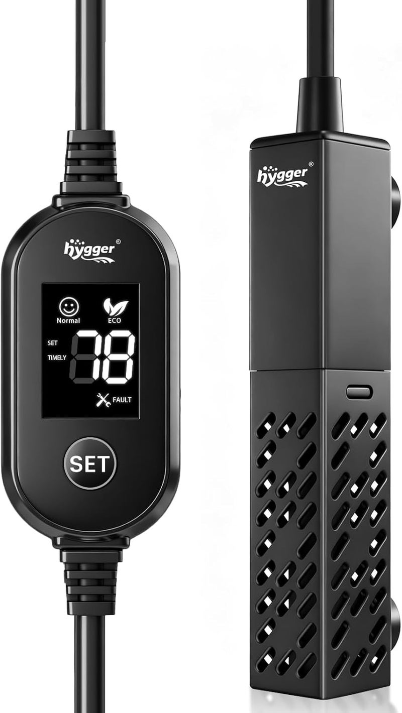 Hygger سخان حوض السمك، سخان سيراميك مطور 50 واط لحوض السمك الصغير مع وحدة تحكم LED رقمية، تسخين سريع، تحكم دقيق في درجة الحرارة، سخان حوض السلاحف للمياه العذبة/المياه المالحة - Image 1